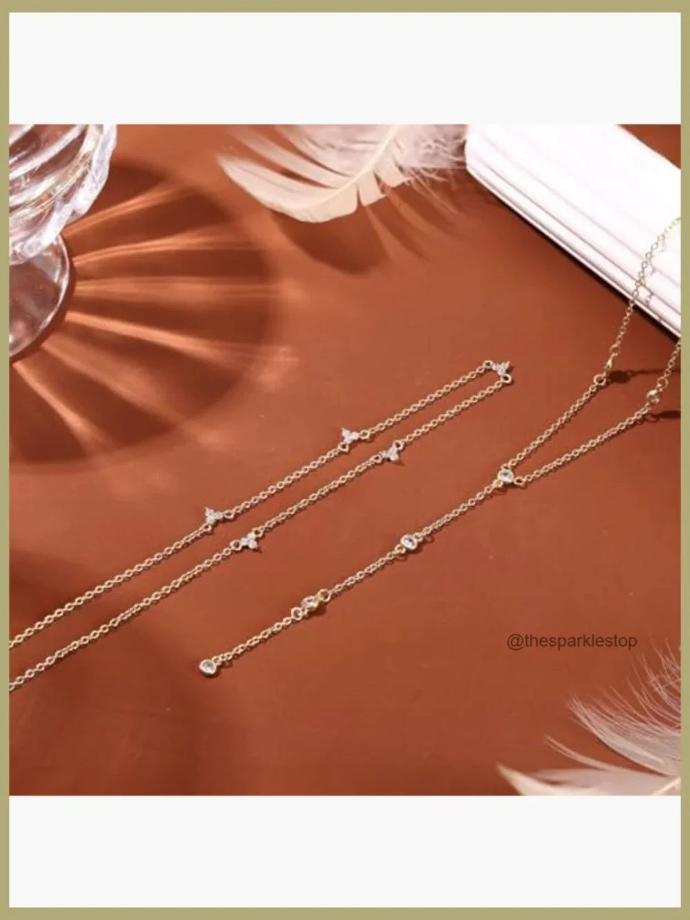 Double Layer Gold Plated Y Necklace & Choker Set with CZ Pendants